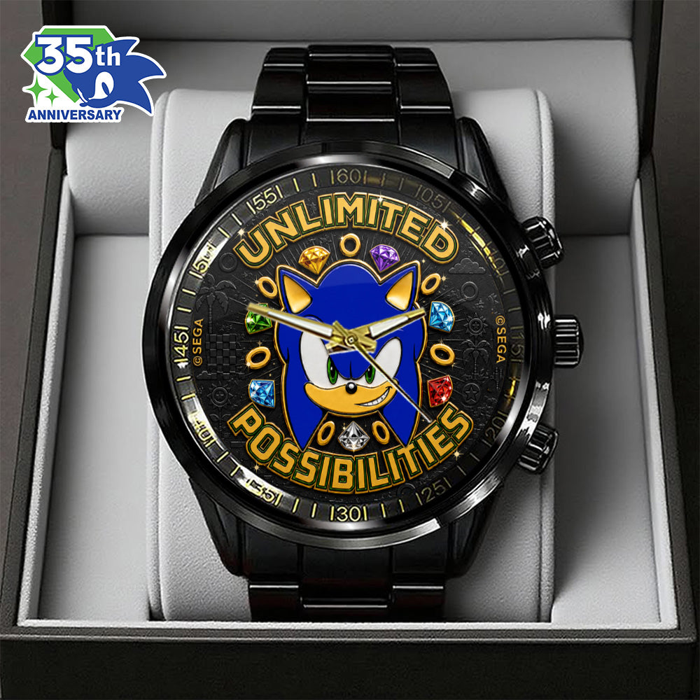 Sonic the Hedgehog 35th Anniversary Black Stainless Steel Watch - GNE7313
