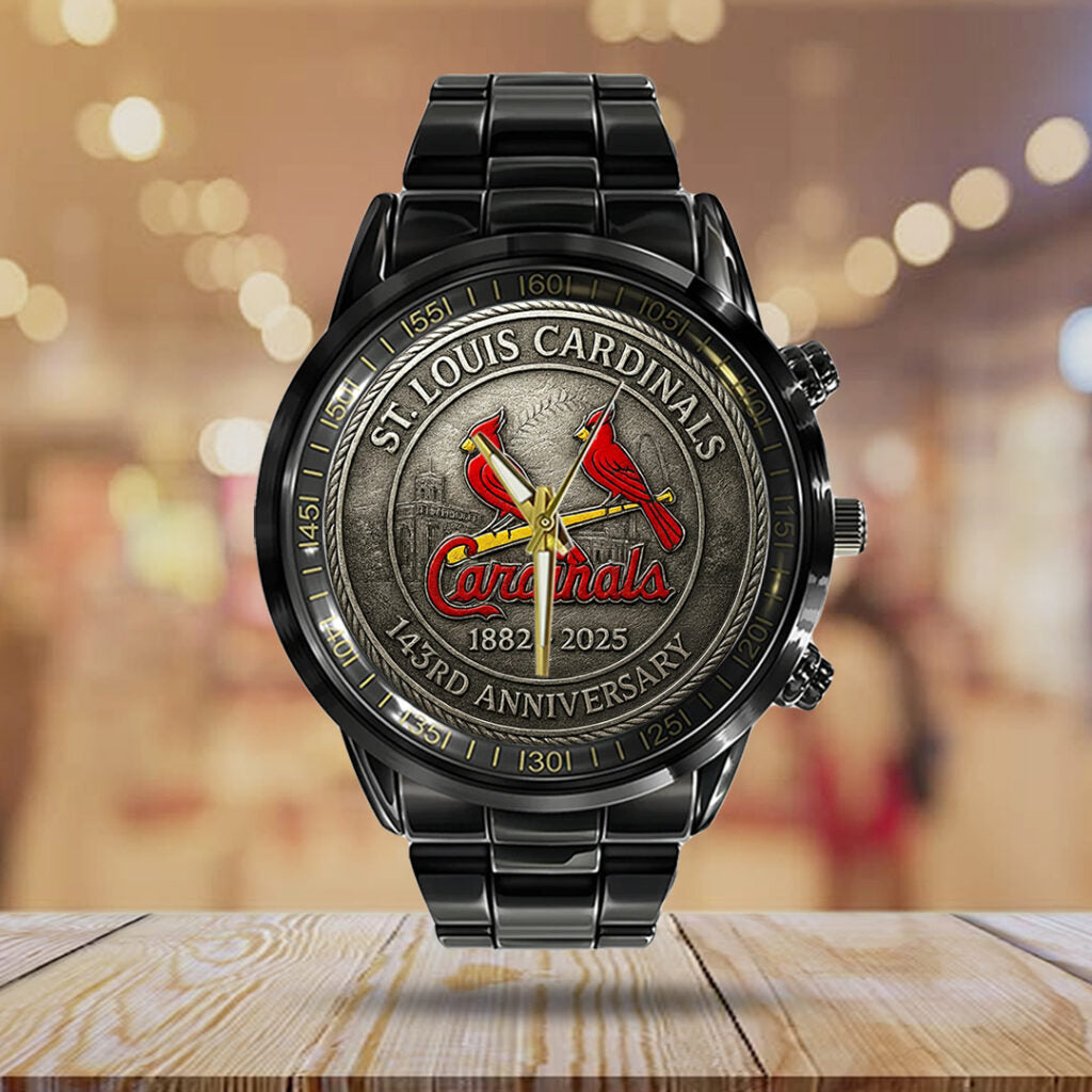 St. Louis Cardinals 143rd Anniversary 2025 Black Stainless Steel Watch - TANTN16201