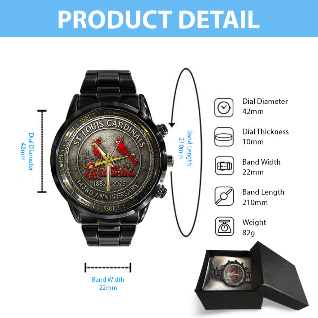 St. Louis Cardinals 143rd Anniversary 2025 Black Stainless Steel Watch - TANTN16201