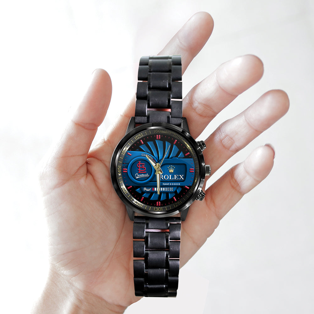 St. Louis Cardinals Black Stainless Steel Watch - MAITM13448