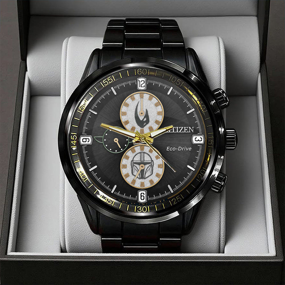 Star Wars: The Mandalorian and Grogu Black Stainless Steel Watch - GNE6523