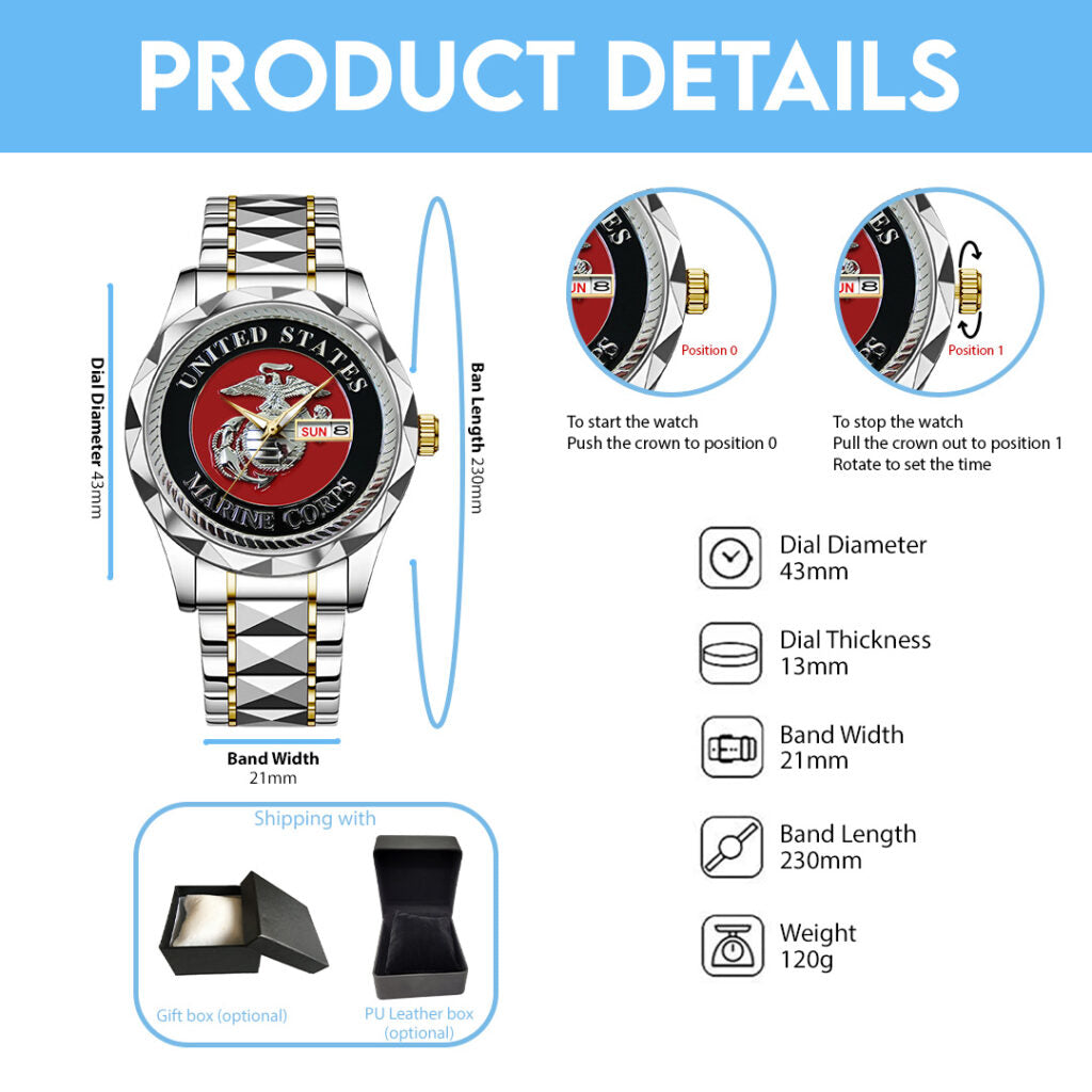 US Marine Corps Alloy Luxury Quartz Watch - TANTN 14628