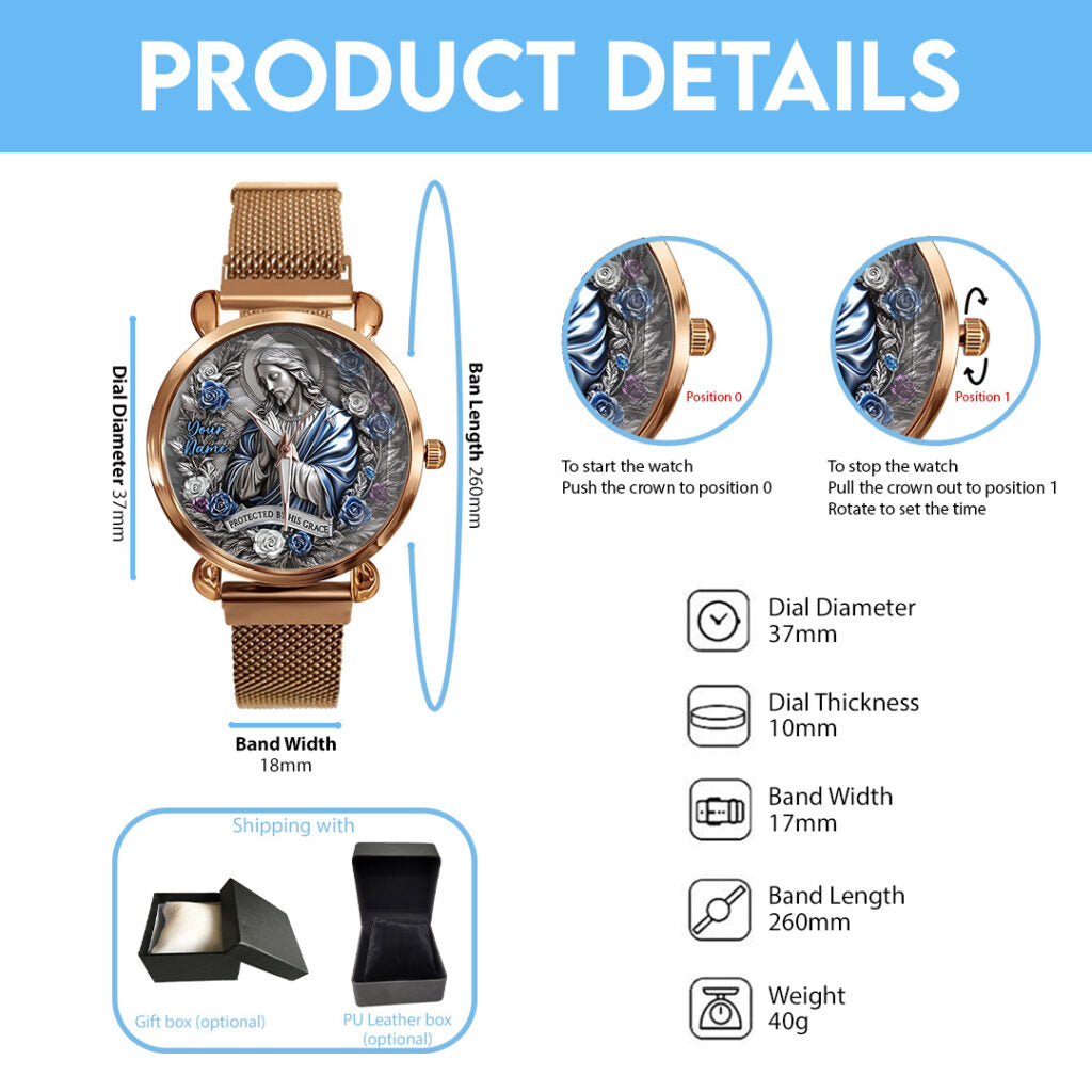 Personalized Protected By His Grace Mesh Strap Quartz Watch - TANTN15417