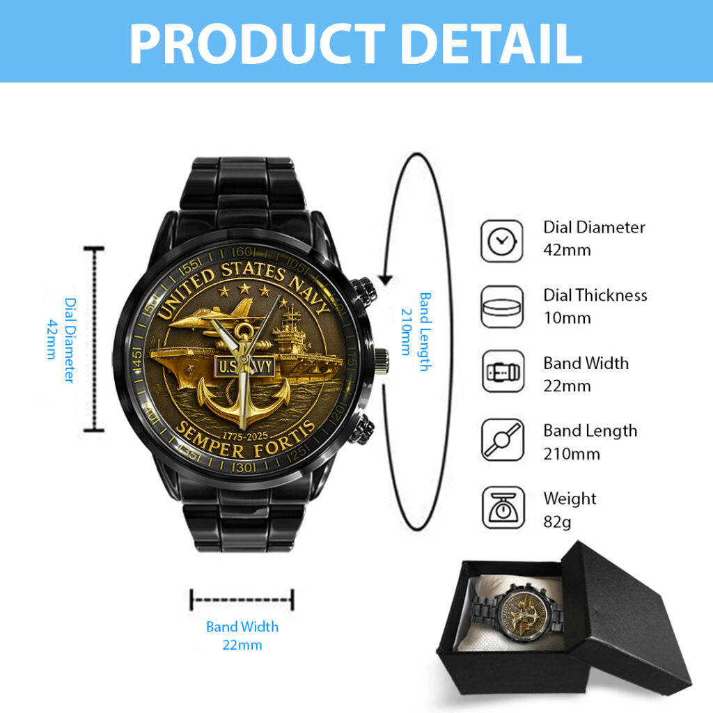 US Navy Black Stainless Steel Watch - TANTN15891