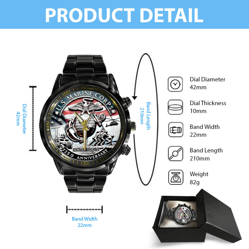 US Marine Corps Black Stainless Steel Watch - TANTN15908