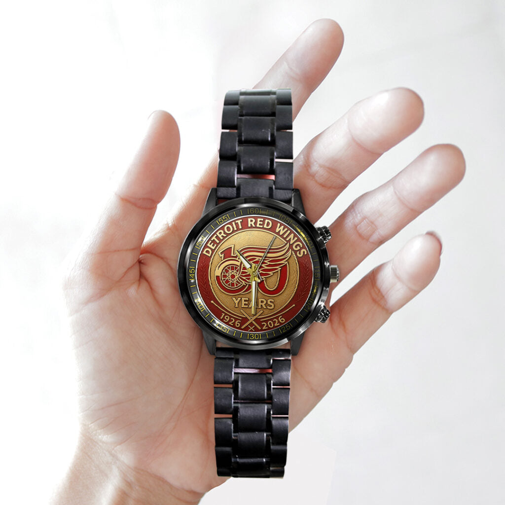 Detroit Red Wings 100th Anniversary 2026 Black Stainless Steel Watch - TANTN16093