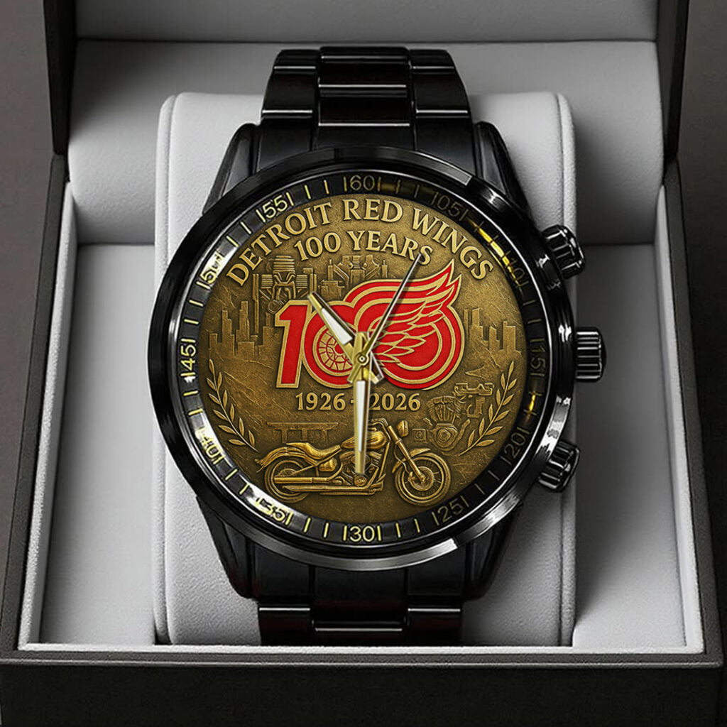 Detroit Red Wings 100th Anniversary 2026 Black Stainless Steel Watch - TANTN16095