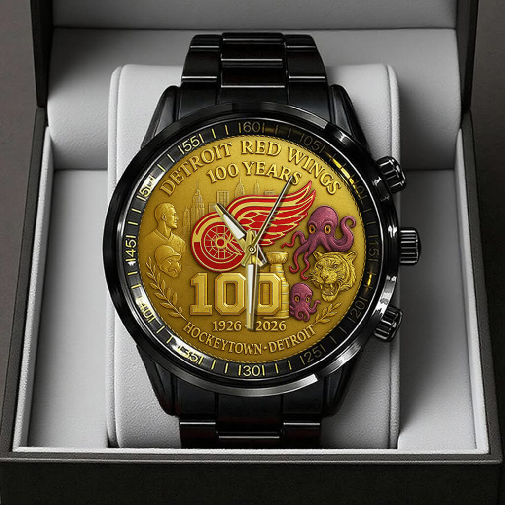 Detroit Red Wings 100th Anniversary 2026 Black Stainless Steel Watch - TANTN16097