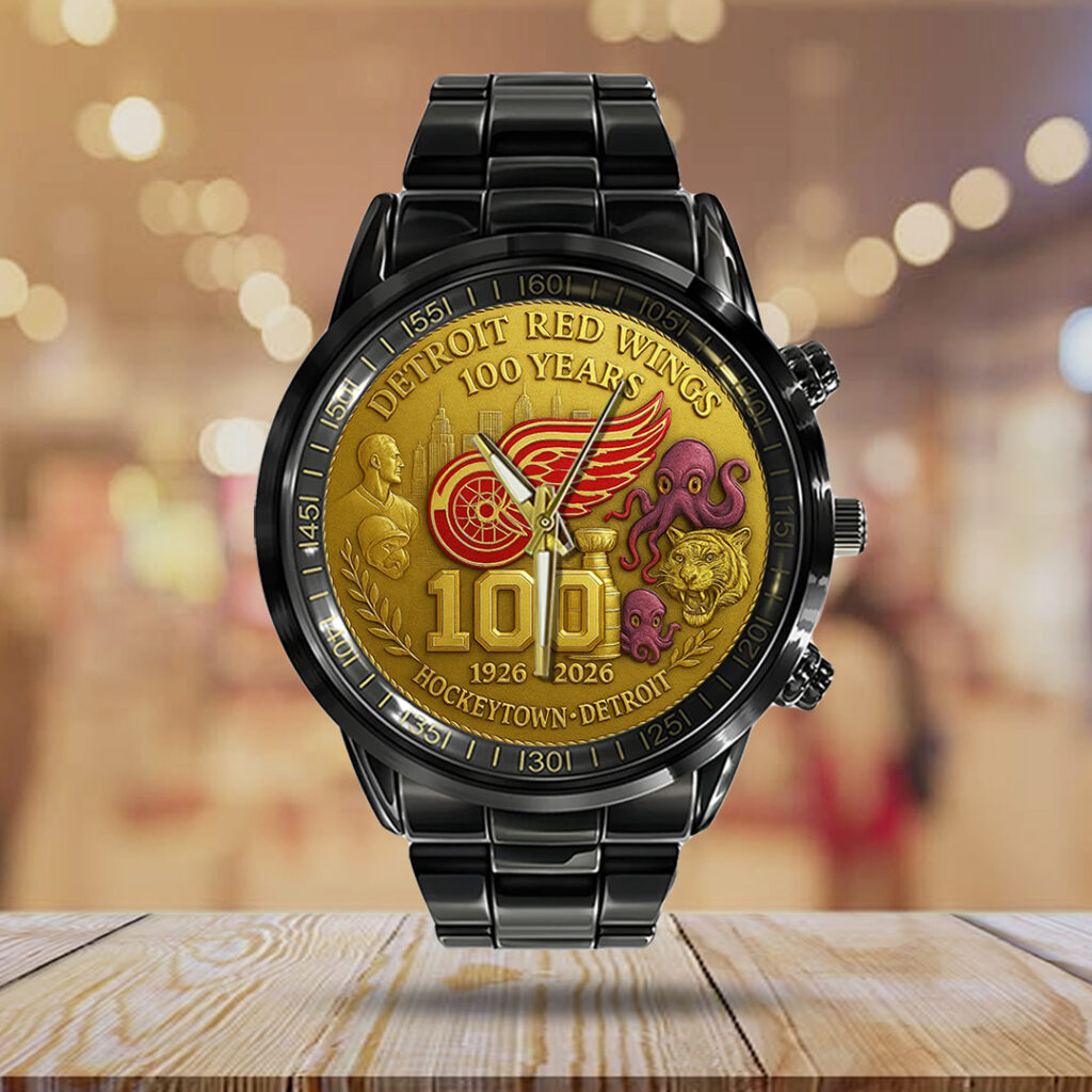 Detroit Red Wings 100th Anniversary 2026 Black Stainless Steel Watch - TANTN16097