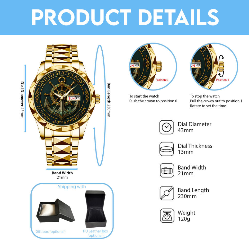 US Navy 250th Anniversary Alloy Luxury Quartz Watch - TANTN17535