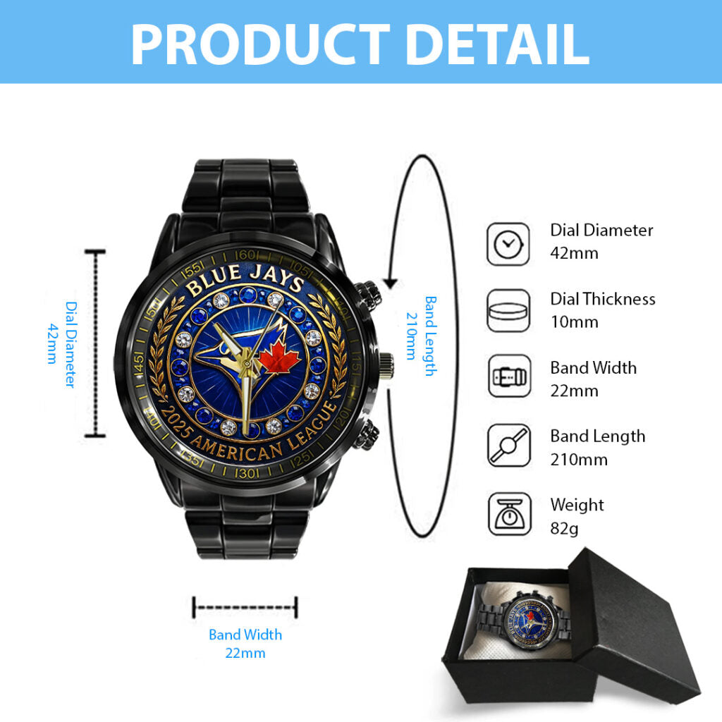 Toronto Blue Jays  2025 American League Champions Black Stainless Steel Watch - TANTN17723