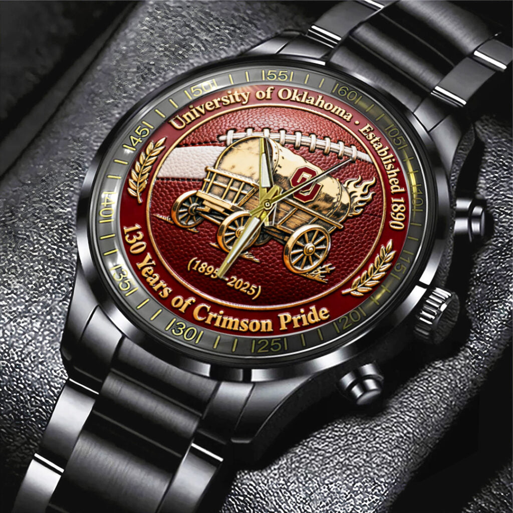 Oklahoma Sooners Football 130th Anniversary 2025 Black Stainless Steel Watch - TANTN17818