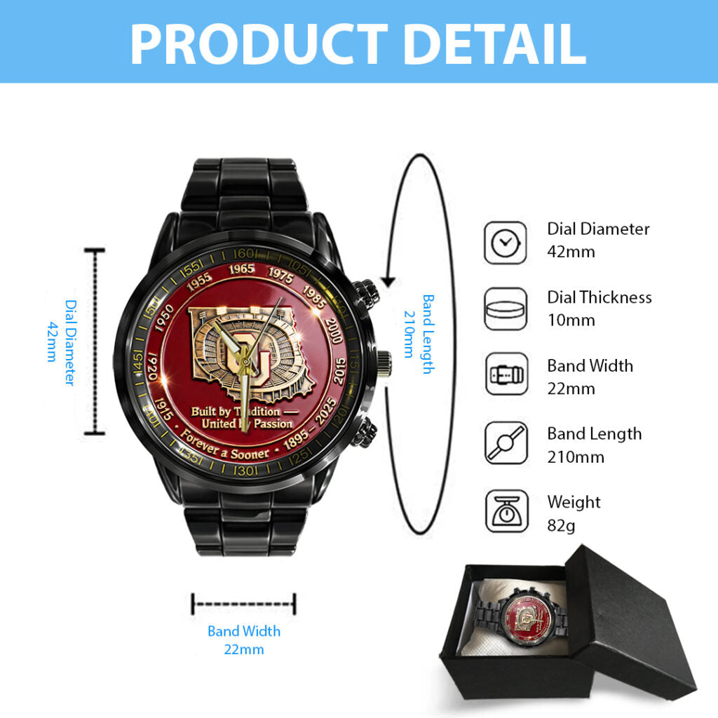 Oklahoma Sooners Football 130th Anniversary 2025 Black Stainless Steel Watch - TANTN17822