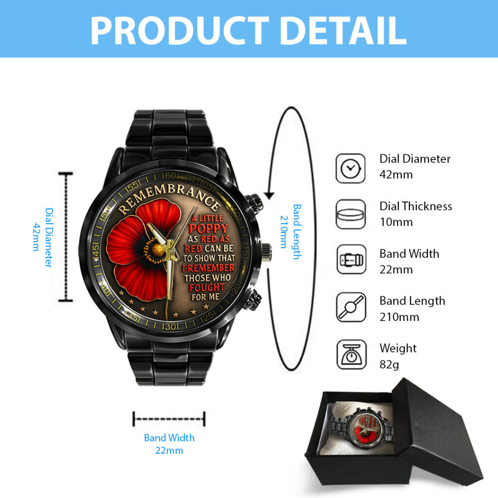 Poppy Remembrance Military Black Stainless Steel Watch - TANTN18443