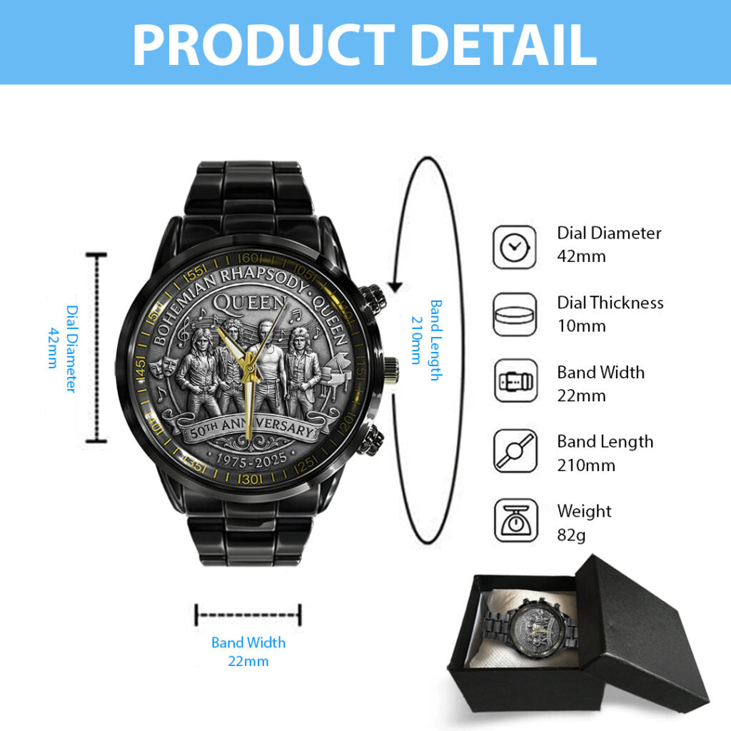Bohemian Rhapsody x Queen 50th Anniversary Black Stainless Steel Watch - TANTN20033