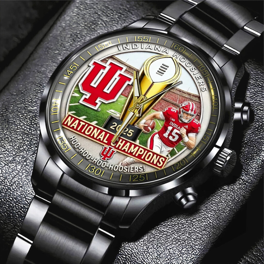 Indiana Hoosiers Football 2025 National Champions Black Stainless Steel Watch - TANTN20468