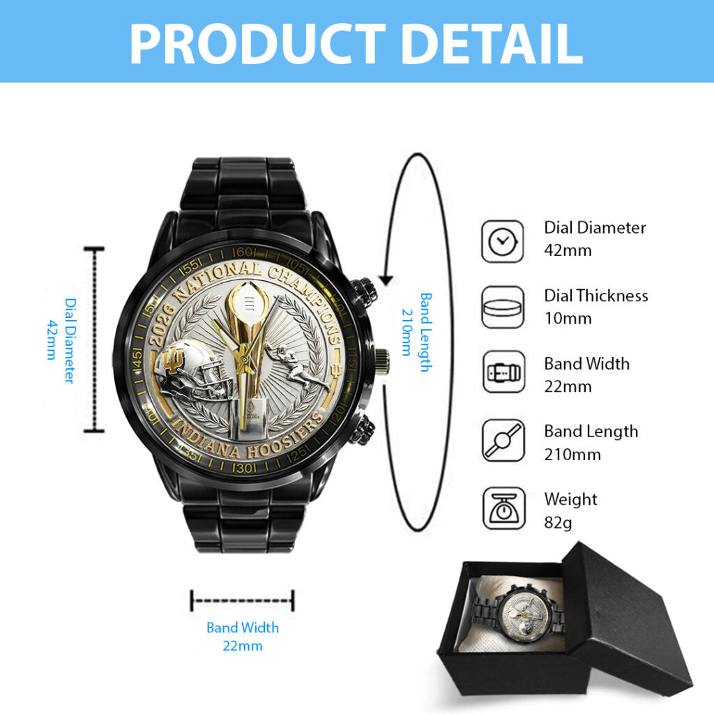 Indiana Hoosiers Football 2025 National Champions Black Stainless Steel Watch - TANTN20479