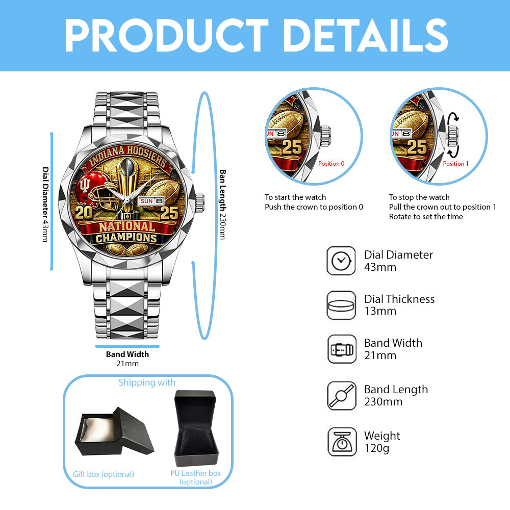 Indiana Hoosiers Football 2025 National Champions Alloy Luxury Quartz Watch - TANTN20497
