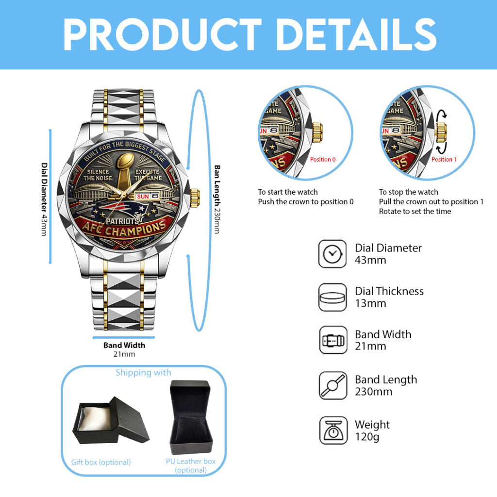 New England Patriots 2025 AFC Champions Alloy Luxury Quartz Watch - TANTN20711
