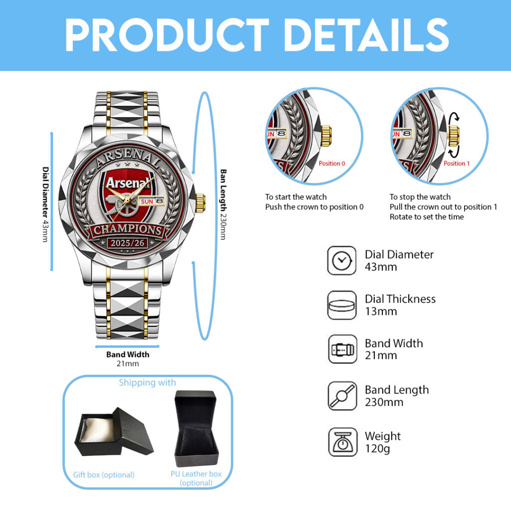 Arsenal FC Premier League Champions 25/26 Alloy Luxury Quartz Watch - TANTN23117
