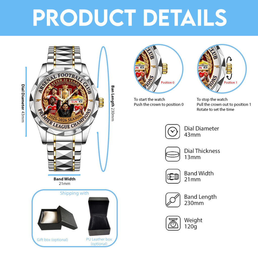 Arsenal FC Premier League Champions 25/26 Alloy Luxury Quartz Watch - TANTN23167