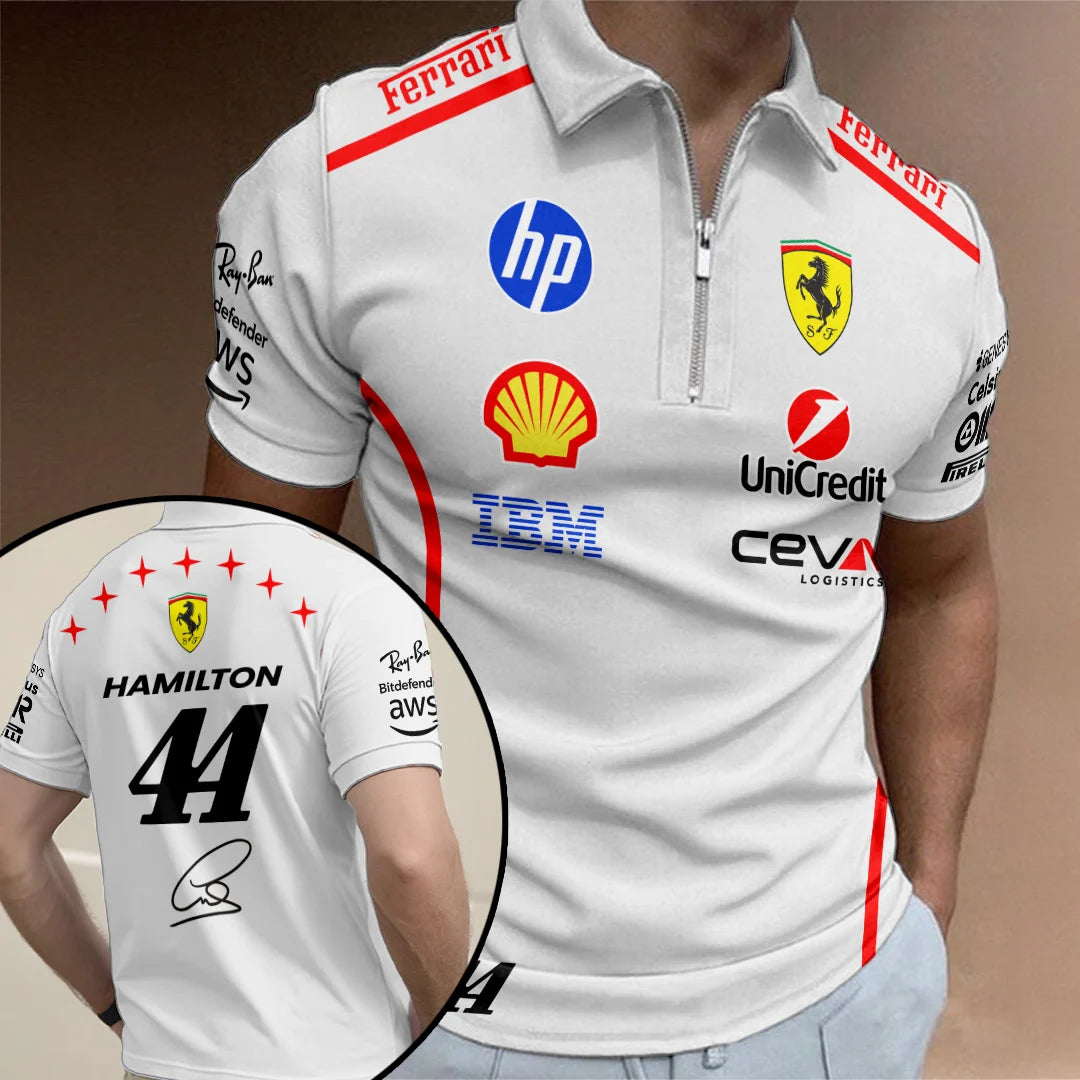 Lewis Hamilton x Scuderia Ferrari Monza Grand Prix 2026 Zip Polo Shirt – TANTN25300