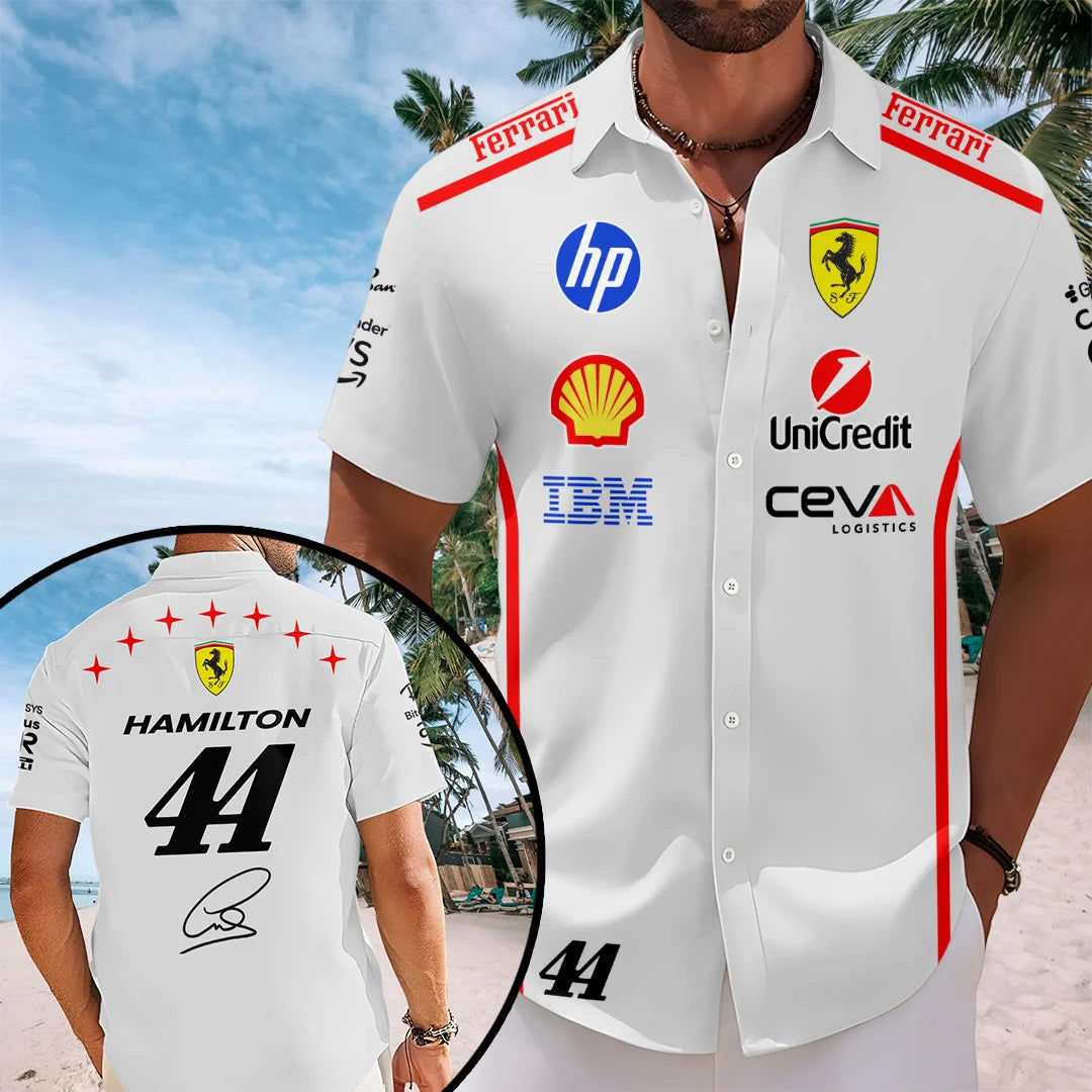 Lewis Hamilton x Scuderia Ferrari Monza Grand Prix 2026 Short Sleeve Button-Down Shirt – TANTN25301