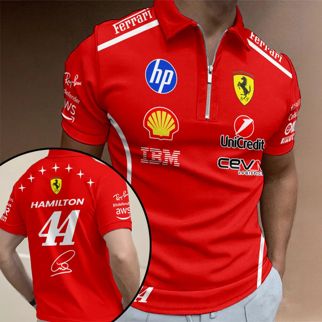 Lewis Hamilton x Scuderia Ferrari Monza Grand Prix 2026 Zip Polo Shirt – TANTN25303