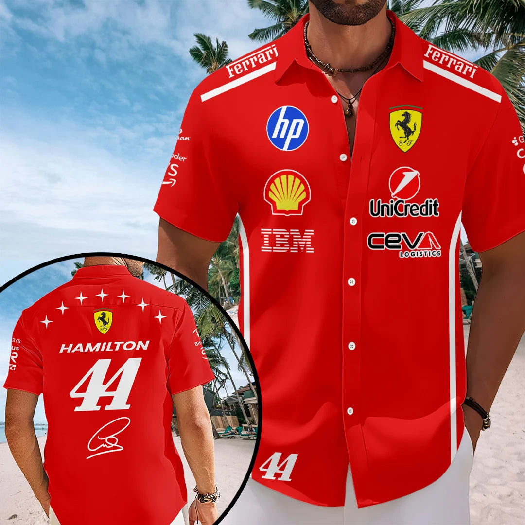 Lewis Hamilton x Scuderia Ferrari Monza Grand Prix 2026 Short Sleeve Button-Down Shirt – TANTN25304