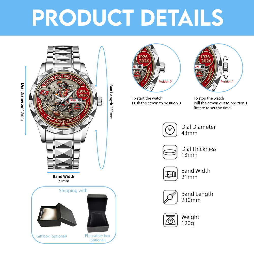 Tampa Bay Buccaneers 50th Anniversary Alloy Luxury Quartz Watch - MAITM14248