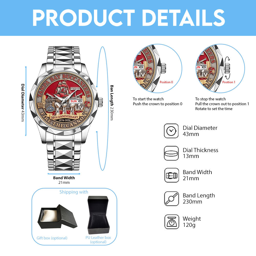 Tampa Bay Buccaneers 50th Anniversary Alloy Luxury Quartz Watch - MAITM15003