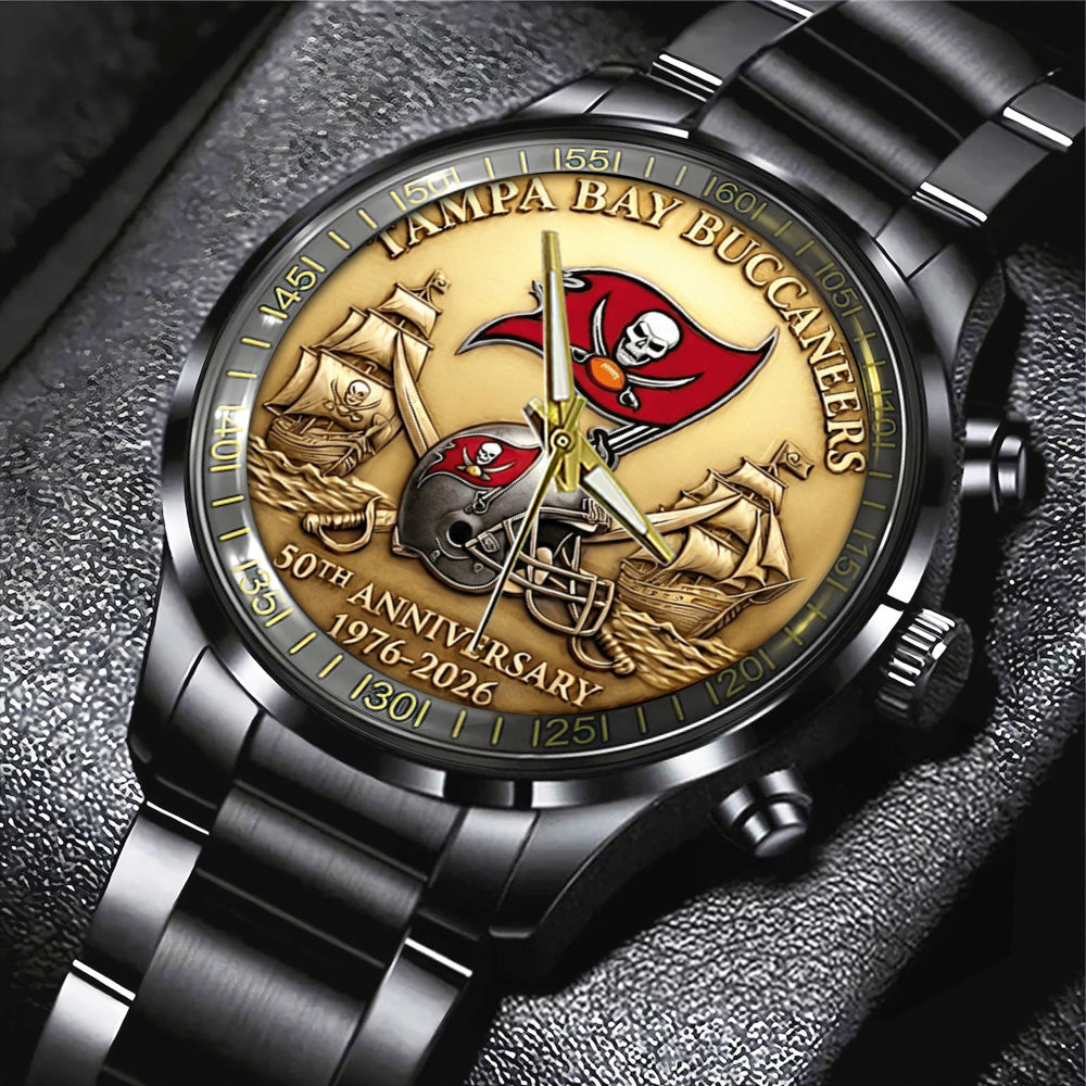 Tampa Bay Buccaneers 50th Anniversary Black Stainless Steel Watch - TANTN19712
