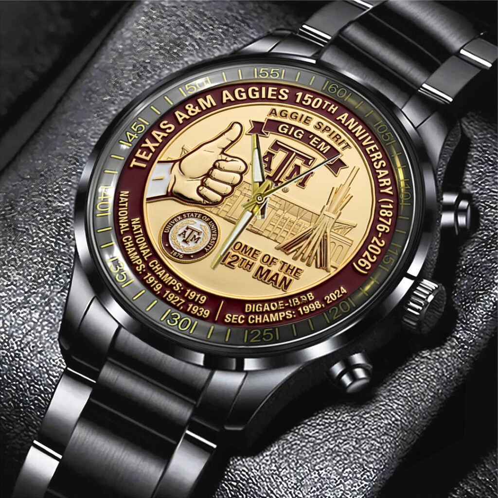 Texas A&M Aggies Football 150th Anniversary 2026 Black Stainless Steel Watch - TANTN21315