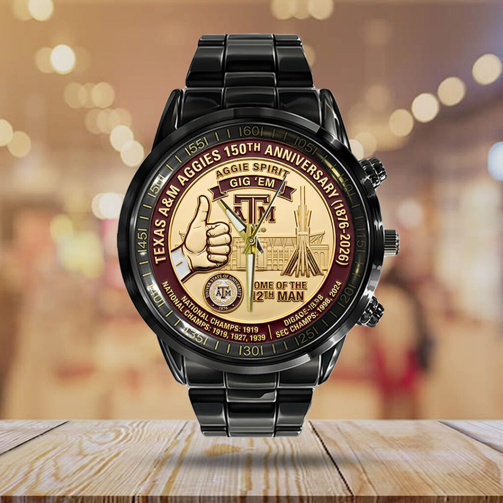 Texas A&M Aggies Football 150th Anniversary 2026 Black Stainless Steel Watch - TANTN21315