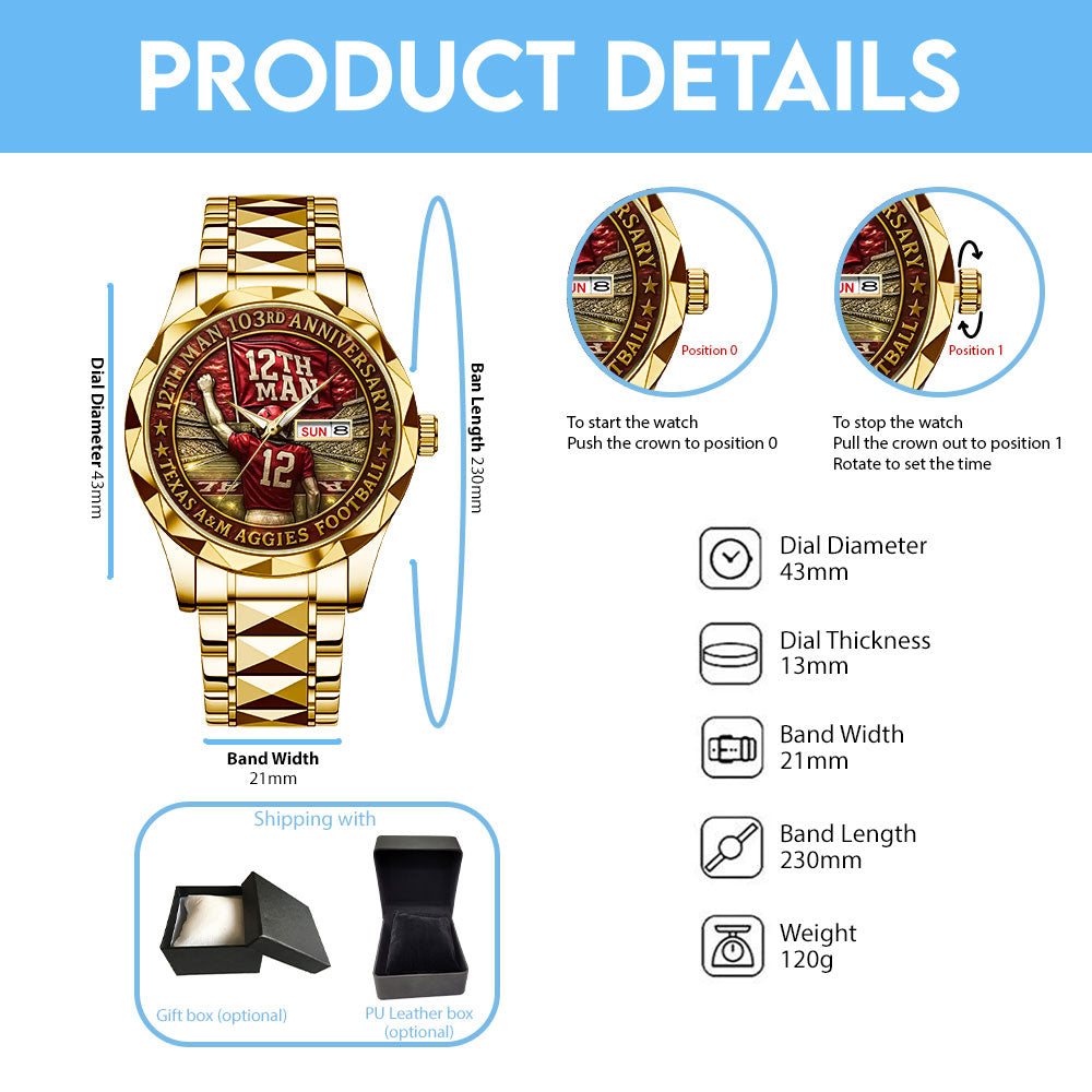 Texas A&M Aggies Football Alloy Luxury Quartz Watch - TANTN17945