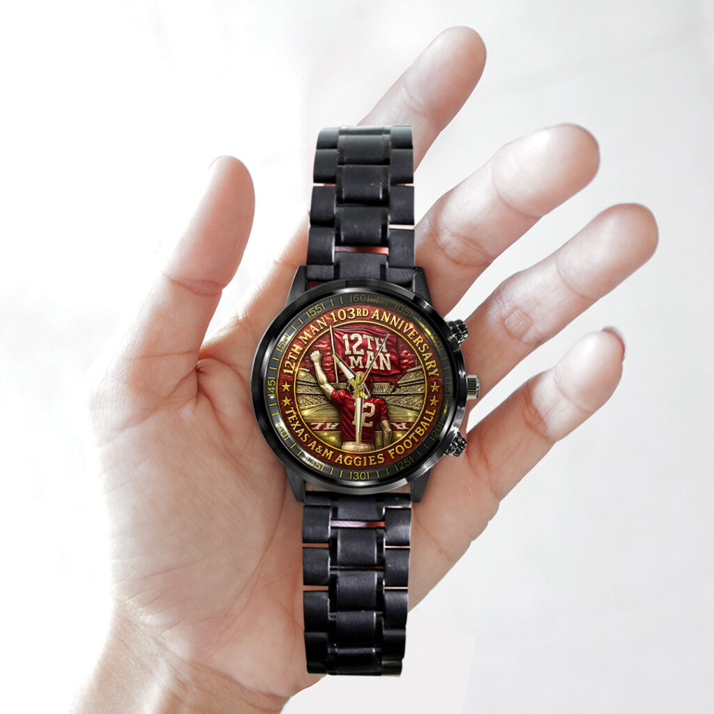 Texas A&M Aggies Football Black Stainless Steel Watch - TANTN17946