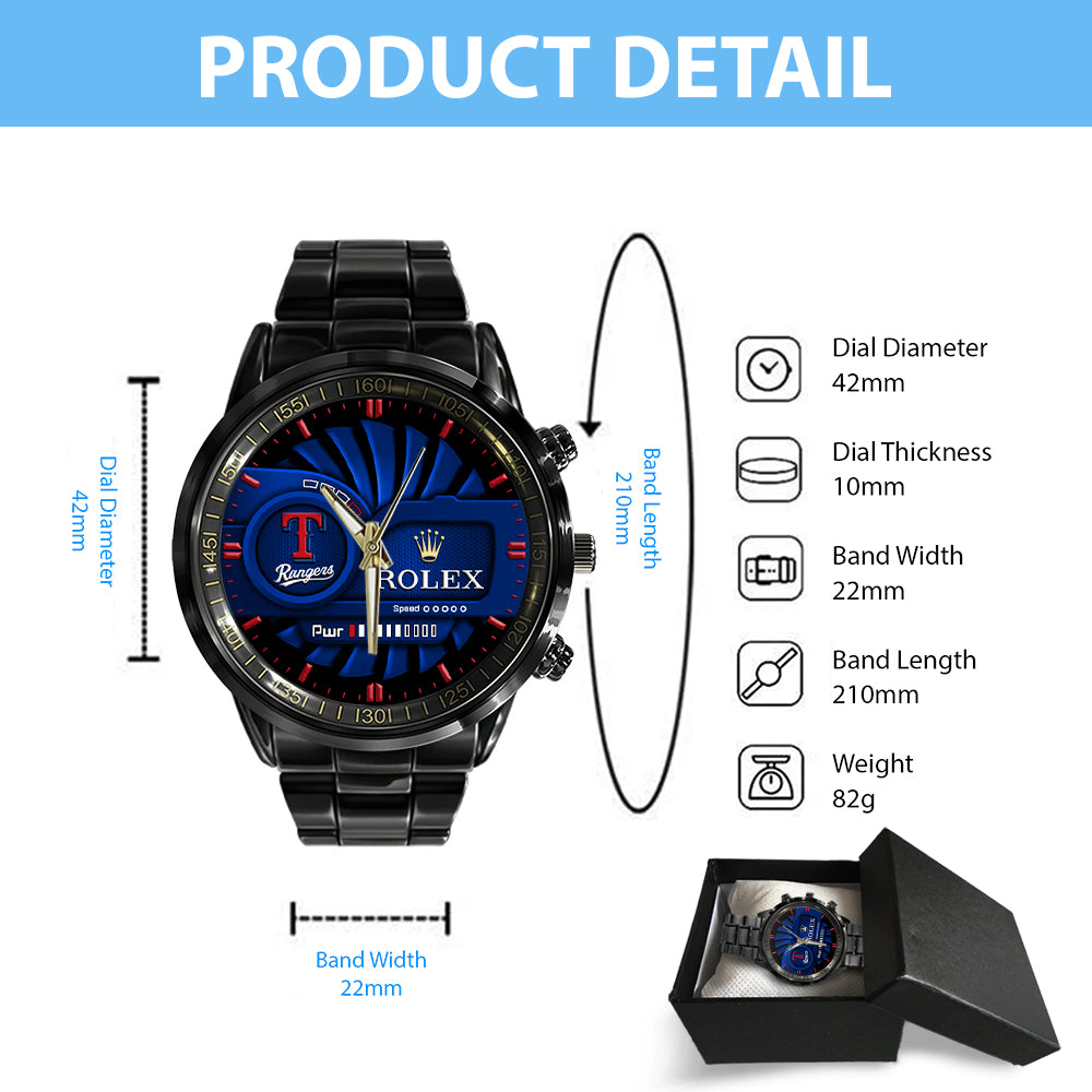 Texas Rangers Black Stainless Steel Watch - MAITM13450