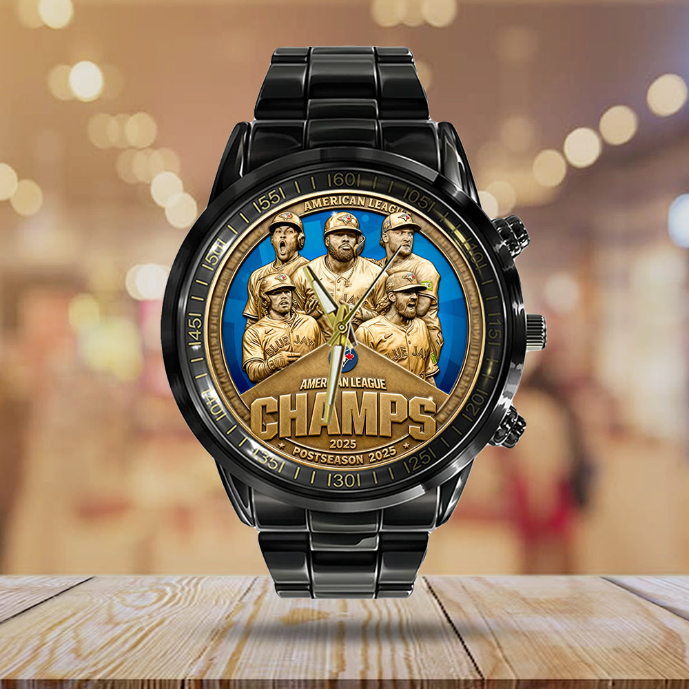 Toronto Blue Jays 2025 American League Champions Black Stainless Steel Watch - MAITM13667