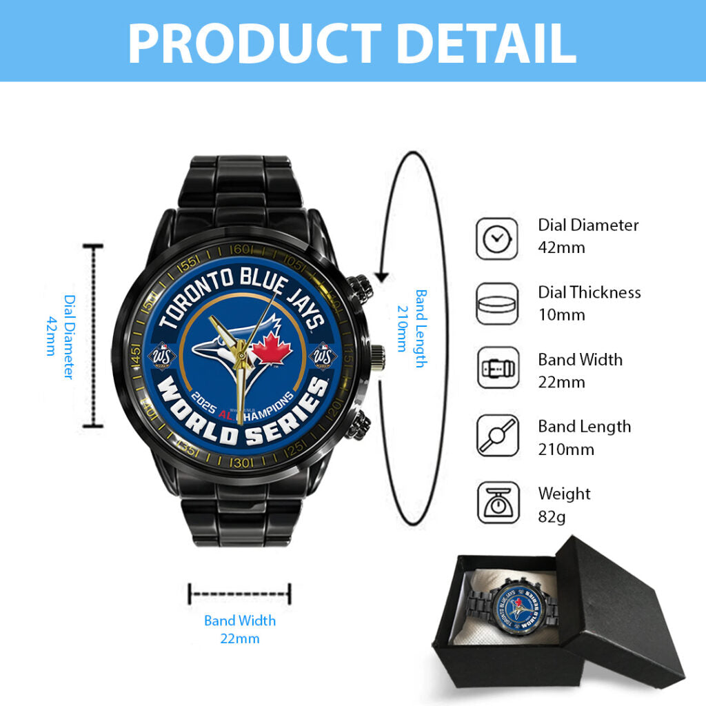 Toronto Blue Jays  2025 American League Champions Black Stainless Steel Watch - TANTN17652