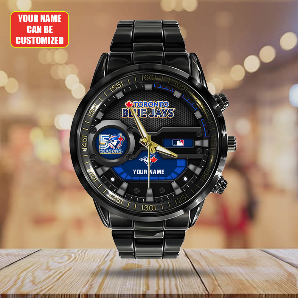 Personalized Toronto Blue Jays 50th Anniversary Black Stainless Steel Watch - TANTN20544