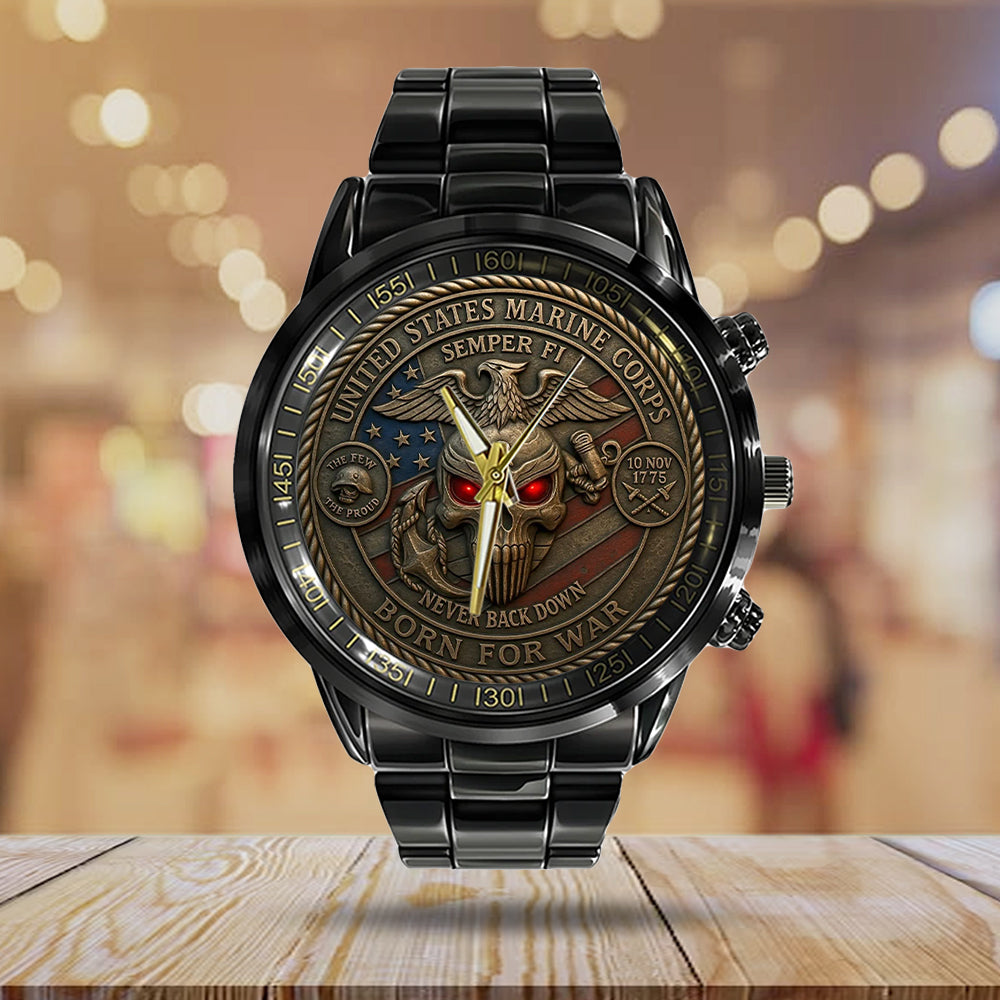 US Marine Corps 250th Anniversary Black Stainless Steel Watch - MAITM13732