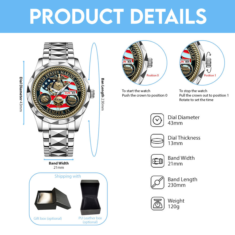 US Marine Corps Alloy Luxury Quartz Watch - MAITM12594