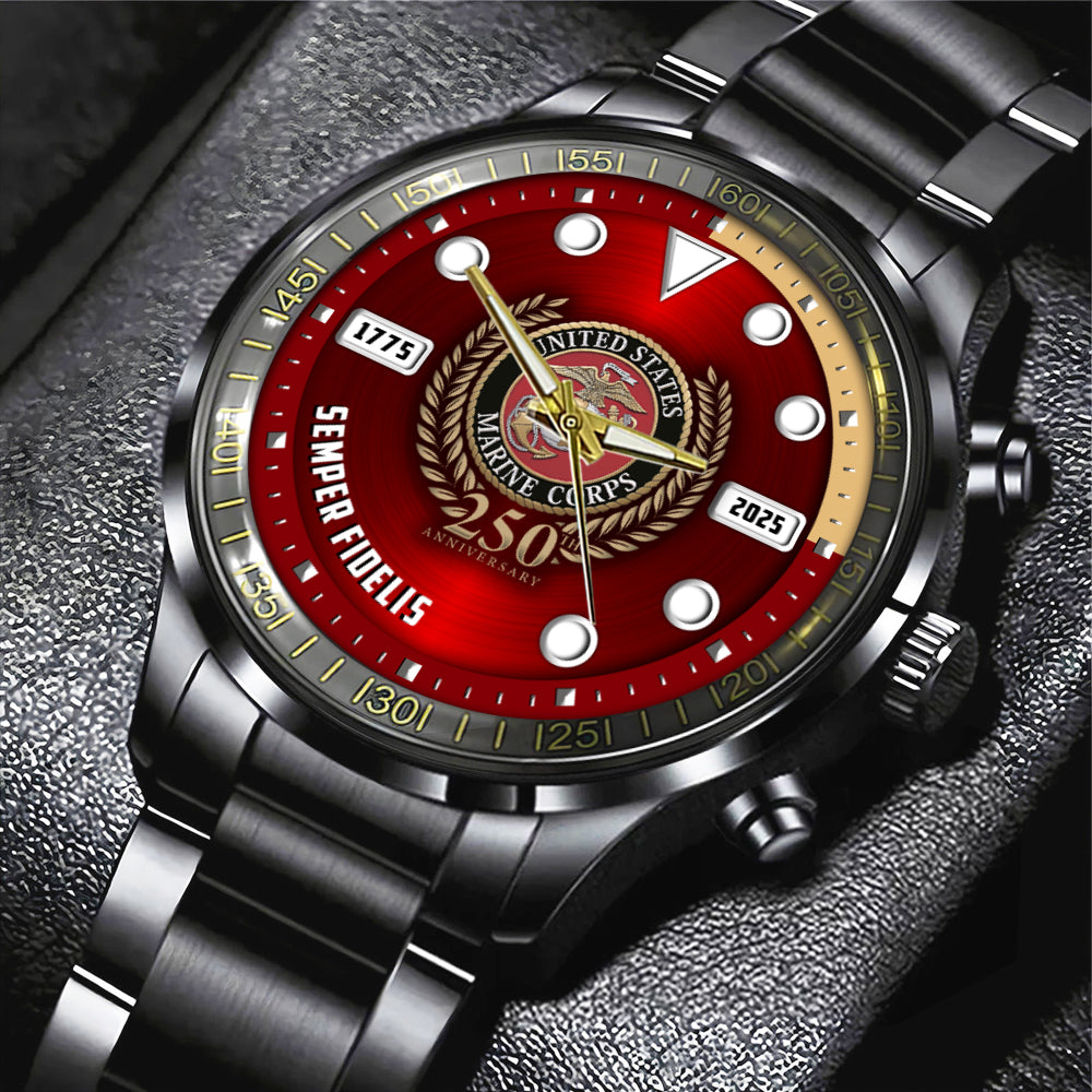 US Marine Corps Black Stainless Steel Watch - MAITM 12199