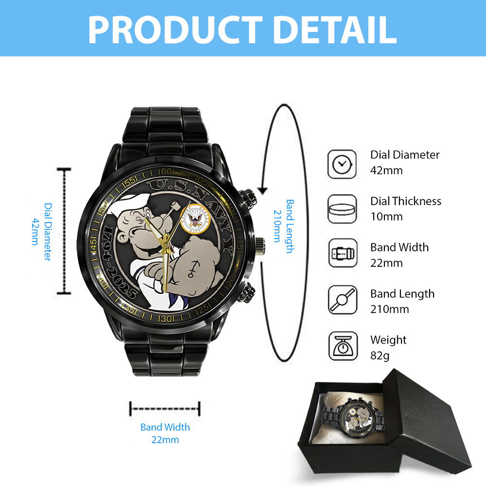 US Navy Black Stainless Steel Watch - TMTHU1003