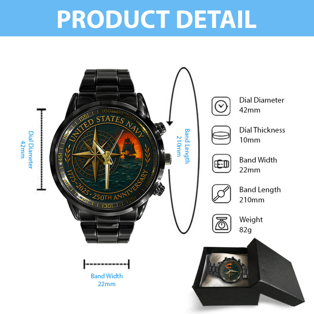 US Navy 250th Anniversary Black Stainless Steel Watch - TANTN17236