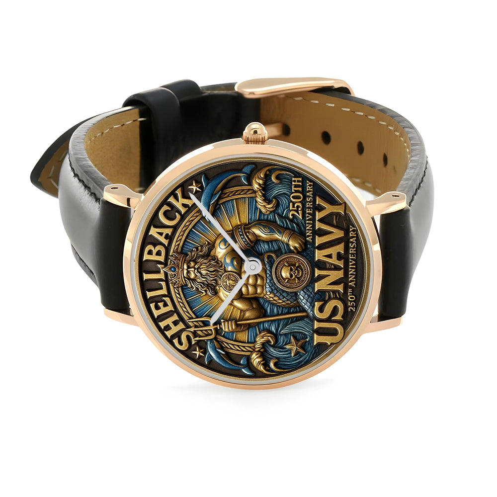 US Navy Black Stitched Leather Watch - MAITM12727