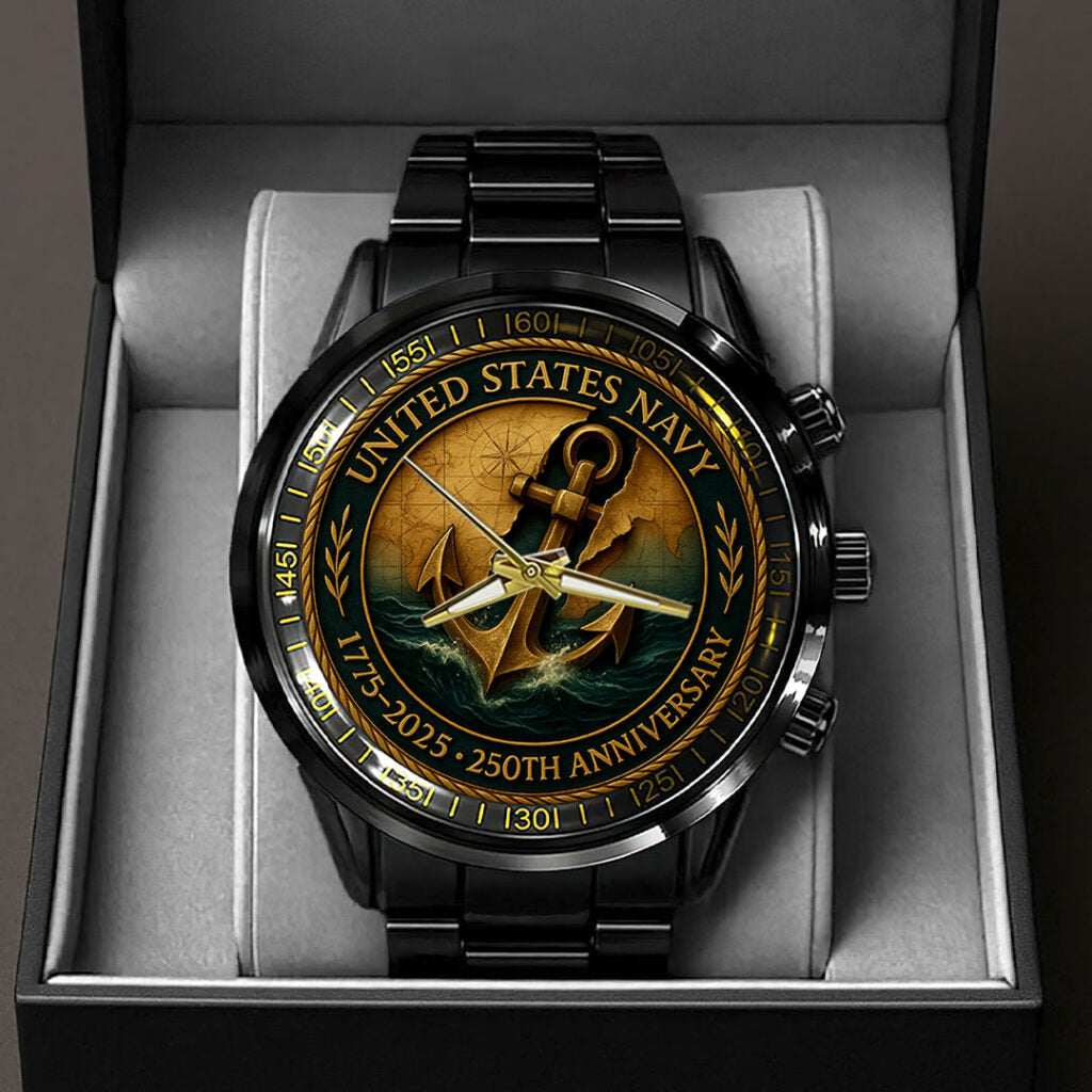 US Navy 250th Anniversary Black Stainless Steel Watch - HOATT13650