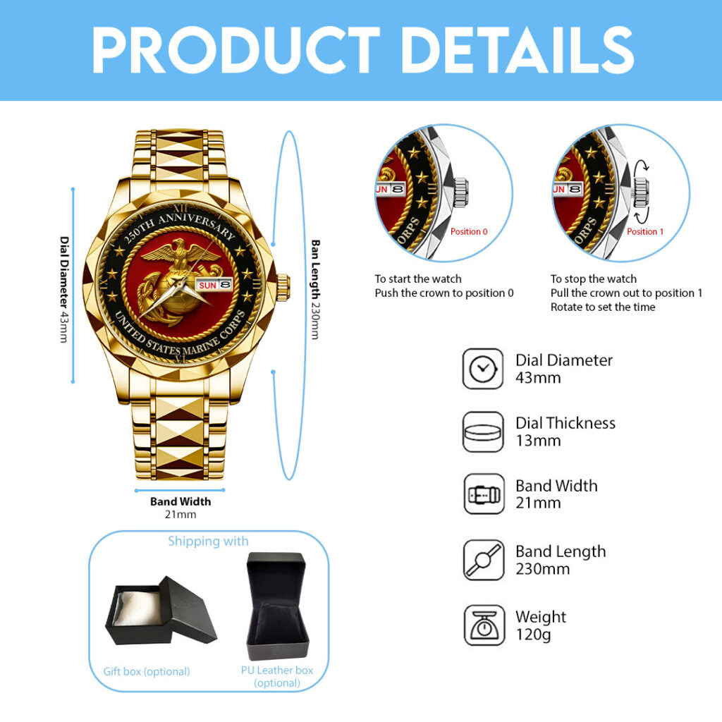 US Marine Corps 250th Anniversary 2025 Alloy Luxury Quartz Watch - TMTHU1006