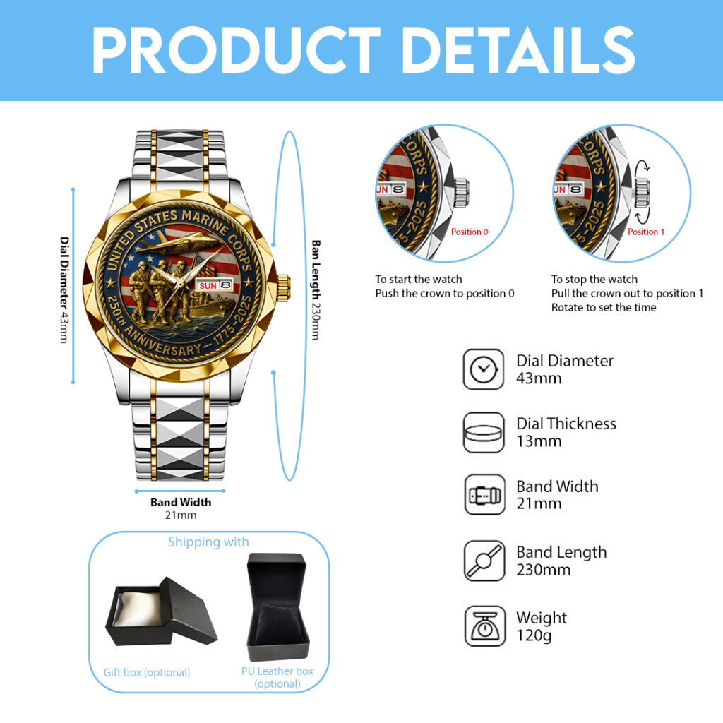 US Marine Corps 250th Anniversary 2025 Alloy Luxury Quartz Watch - TMTHU577