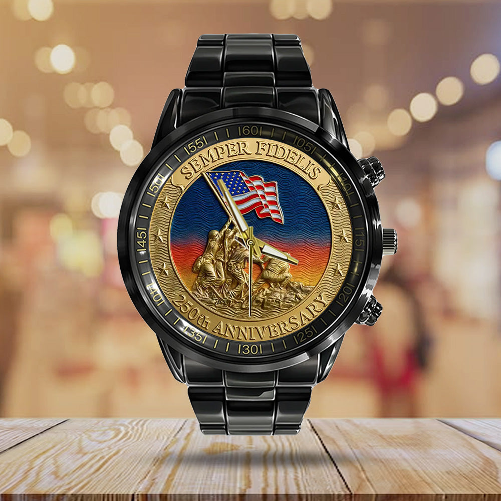 US Marine Corps 250th Anniversary Black Stainless Steel Watch - TANTN17911